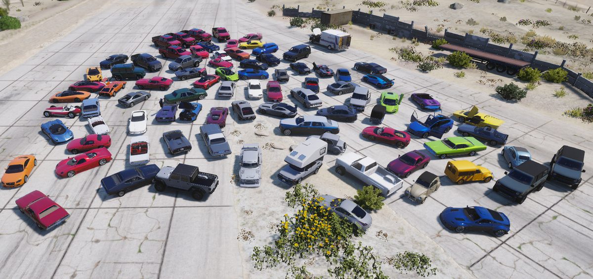 More than 100 custom cars parked together on Homebase Roleplay